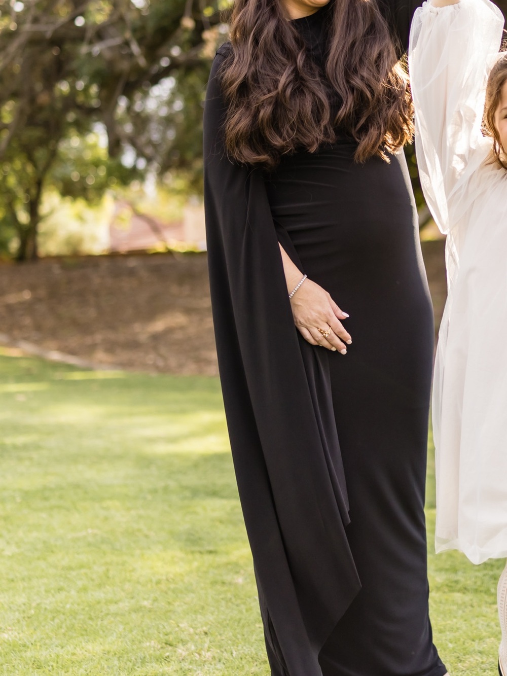 Elegant Black Maxi Dress with Cape Sleeve